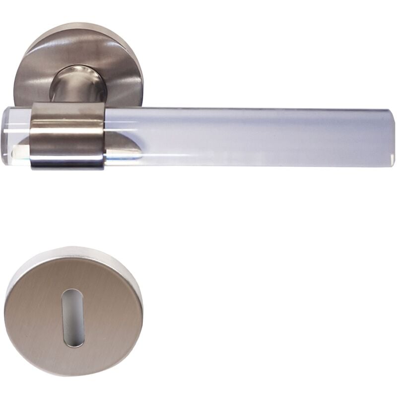 Klose Besser - Poignées de Porte 'joy' incolores Plexiglass Cristallines Pieds Inox 304 Satin +1 Paire de rosaces à trou de clé