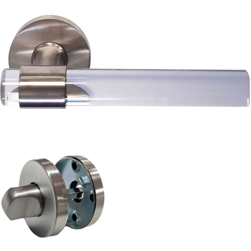 Klose Besser - Poignées de Porte 'joy' incolores Plexiglass Cristallines Pieds Inox 304 Satin +1 Paire de rosaces condamnation