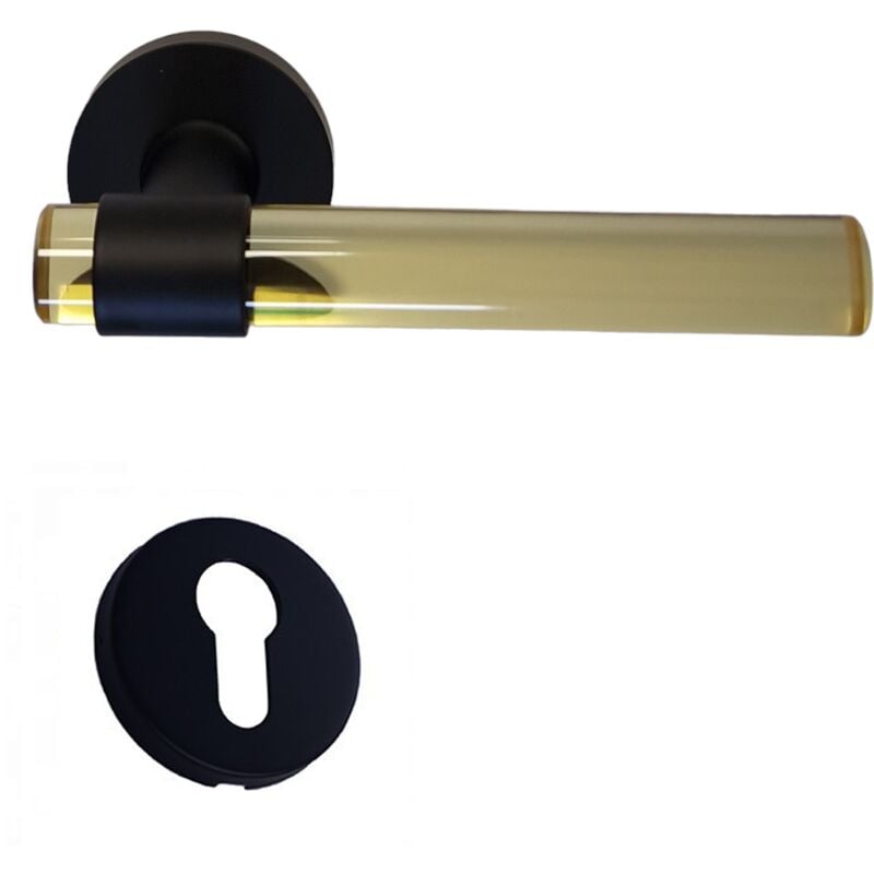 Poignées de Porte' joy' jaunes Plexiglass Cristalline pieds inox noirs +1 Paire de rosaces cylindre