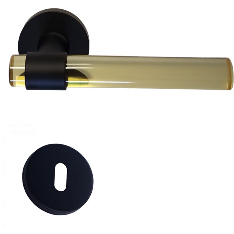 Poignées de Porte' joy' jaunes Plexiglass Cristalline pieds inox noirs +1 Paire de rosaces à trou de clé