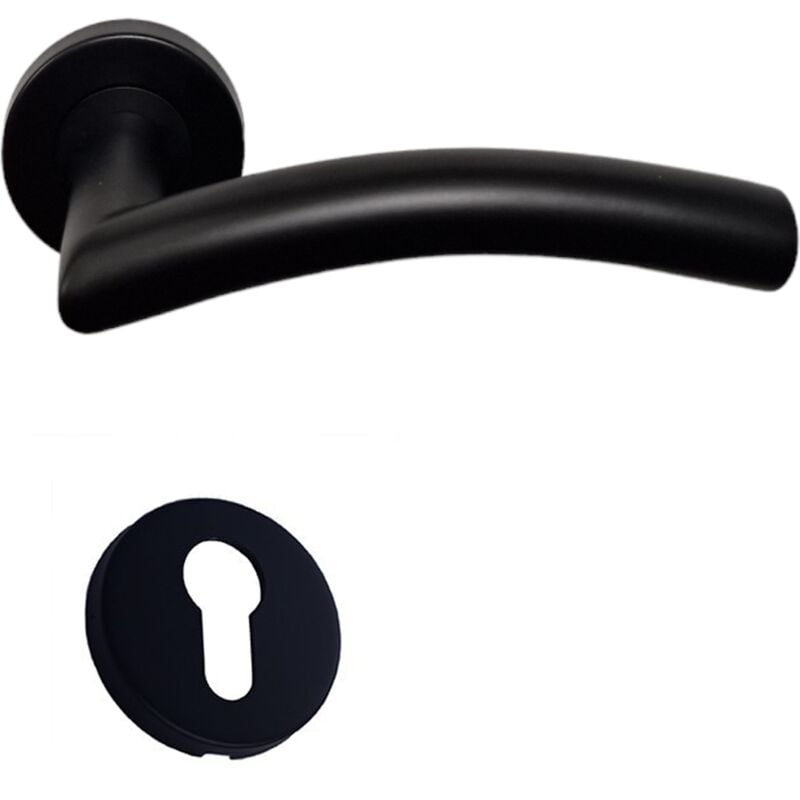 Paire de Poignées Klose Besser sur Rosaces 'elsa vague' Noires Inox 304 + 1 paire de rosaces cylindre