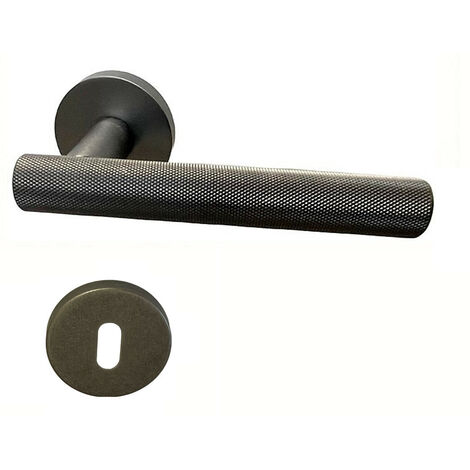 Paire de Poignées "KLOSE besser" sur Rosaces " GUN " Inox 304 PLEIN  +1 Paire de rosaces à trou de clé