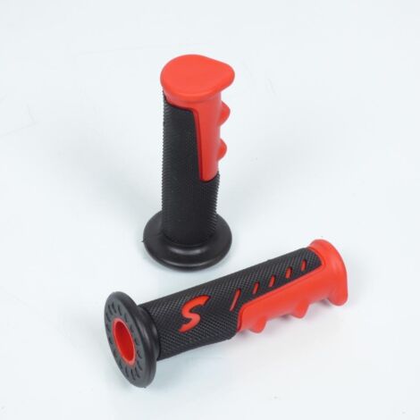 Paire de poignées revêtement guidon caoutchouc noir et rouge pour