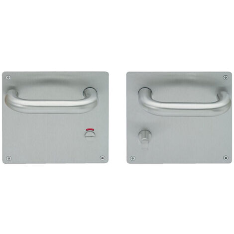 Paire de poignées sur plaque acier carrée avec bouton condamnation et voyant pour toilette PMR Bricard Taille - Gauche