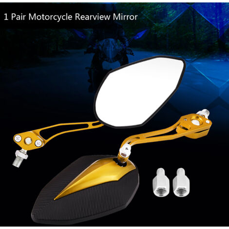 Paire de rétroviseurs universels pour moto (8 mm et 10 mm), jaunes.