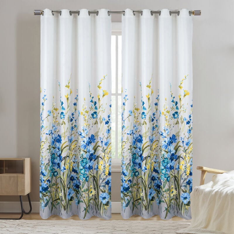 Paire de Rideaux à oeillets occultants avec motif floral Gris clair 140x260 cm