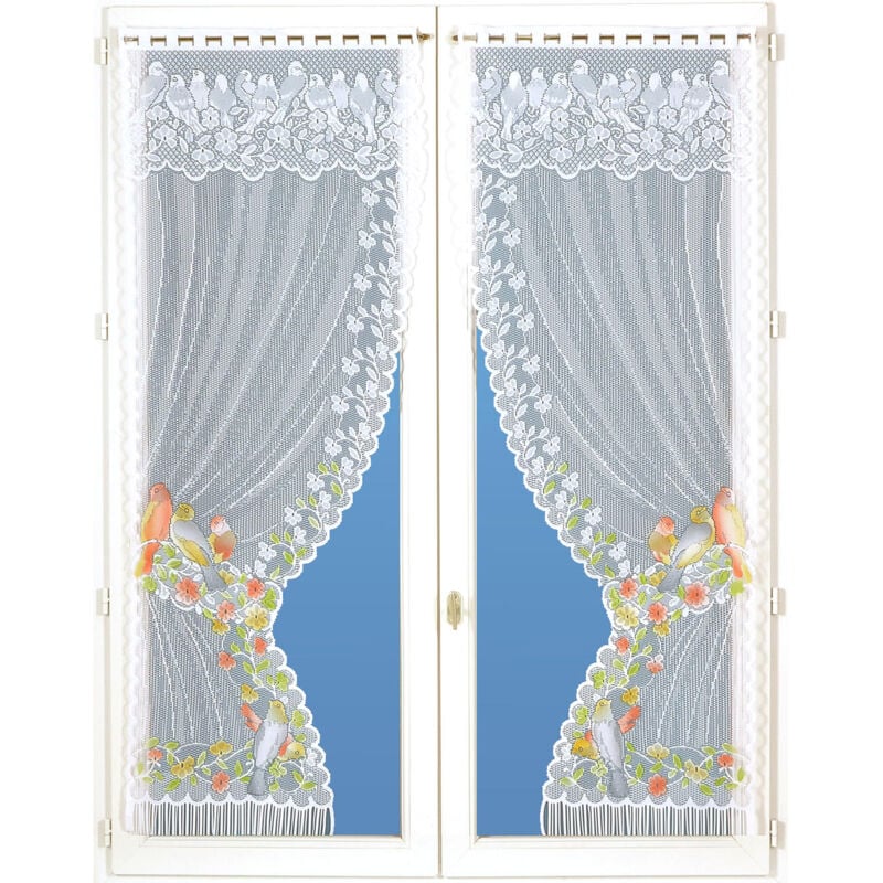 Paire de rideaux 'Bonne-Femme' dentelle et franges Vert 60x120 cm