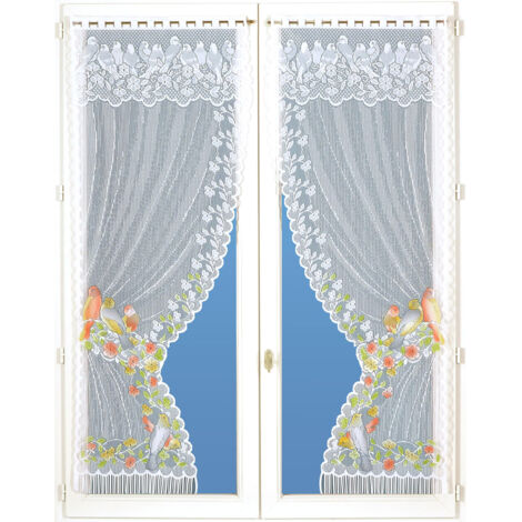 Paire de rideaux "Bonne-Femme" dentelle et franges Vert 60x120 cm