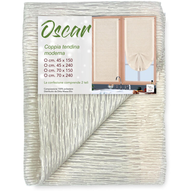 Paire de rideaux en verre beige Oscar – Moderne semi-transparent en polyester rayé – 2 draps élégants, lavables, prêts à l'emplo LA PAIRE (2 RIDEAUX)