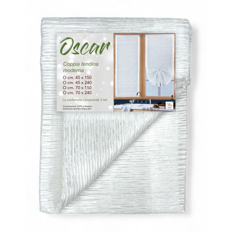 Paire de rideaux en verre blanc Oscar – Moderne semi-transparent en polyester rayé – 2 draps élégants, lavables, prêts à l'emplo LA PAIRE (2 RIDEAUX)