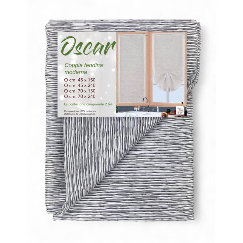 COPPIA TENDINA VETRO MODERNA LARGA 45 o 70 o 90 OSCAR GRIGIO LA PAIRE (2 RIDEAUX) CM. 70X150