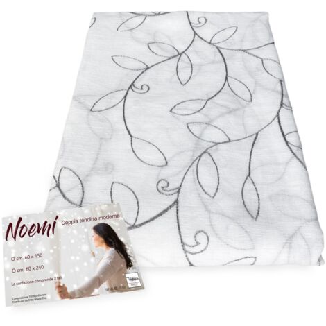 PAIRE DE RIDEAUX NOEMI BRODERIE MODERN GRIS FEUILLE LA PAIRE (2 RIDEAUX) CM. 60X150