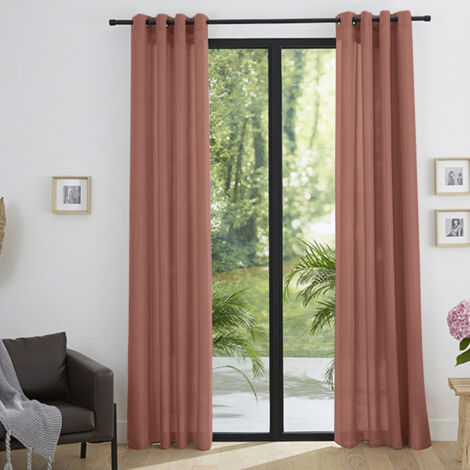 Paire de rideaux tamisant à œillets 140 x 260 cm – Effet lin 'Moonlight' rose boisé – 100% polyester – Lavable en machine à 40° – Univers Decor
