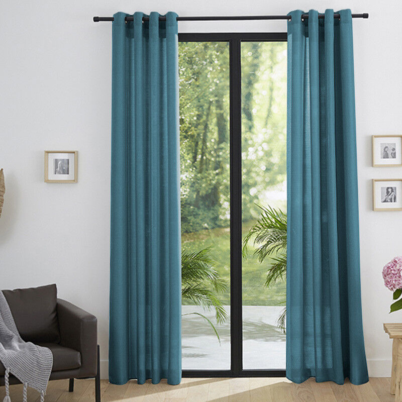 Univers Decor - Paire de rideaux tamisant à œillets Effet Lin 'Moonlight' Paon