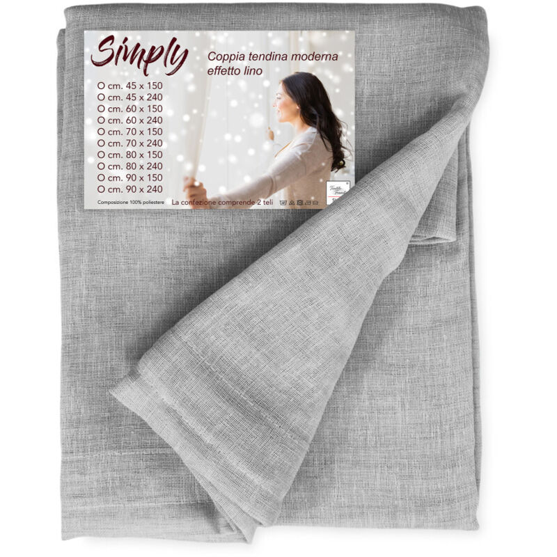 Paire de rideaux en verre modernes SIMPLY Grey - tissu polyester bouclé semi-transparent, bord tunnel LA PAIRE (2 RIDEAUX) CM. 80X240