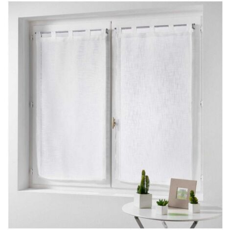 Rideaux Voilage Blanc 140x160 Cm (paire) - Effet Lin Semi-transparent - Oeillets 4cm - Pour Salon, Chambre, Cuisine