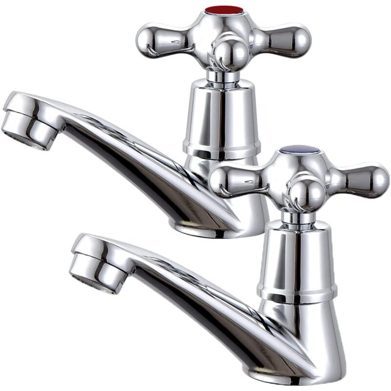 Paire de robinets de lavabo, robinets de salle de bain, mélangeurs, robinet de bain chaud et froid, robinet en laiton - Chromé