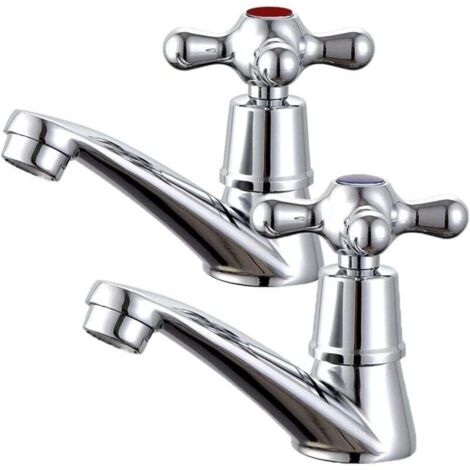 Paire de robinets de lavabo, robinets de salle de bain, mélangeurs, robinet de bain chaud et froid, robinet en laiton - Chromé