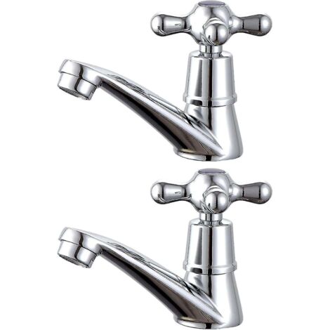 Paire de robinets mélangeurs pour lavabo, eau chaude et froide avec leviers en croix pour salle de bain - Q36 [db]