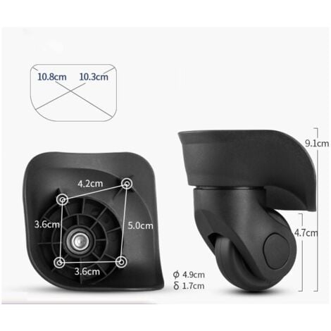 IKODM Paire de roulettes de valise universelles de rechange - Durables en caoutchouc silencieux - Multidirectionnelles pour roues de réparation de rechange valise bagages - 2pcs - Grand noir