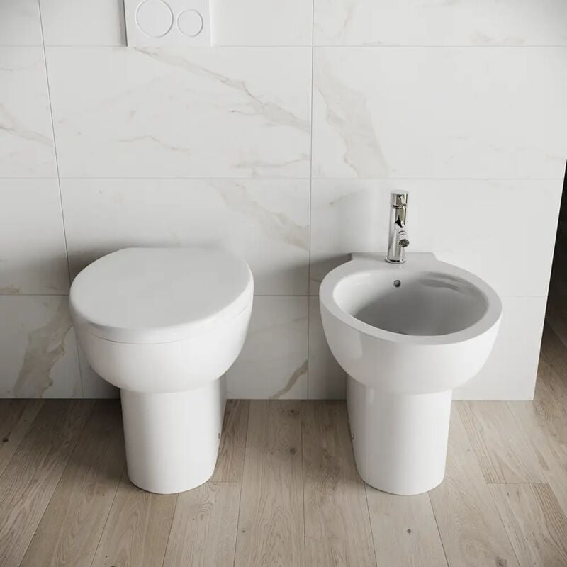 Paire de sanitaires encastrés en céramique blanche polie : wc bidet et siège de toilette Soft-close Mod.