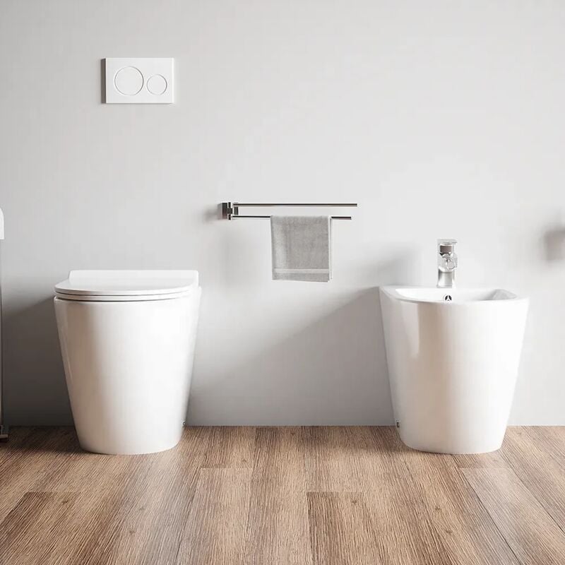 Parama - Paire de sanitaires suspendus en céramique blanc brillant Wc avec siège Slim Soft-close et Bidet Mod. Roma
