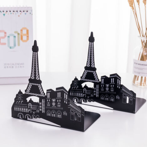 Paire de serre-livres décoratifs - Style européen - En métal - Pour bibliothèque, école, bureau, maison Motif Paris et Tour Eiffel
