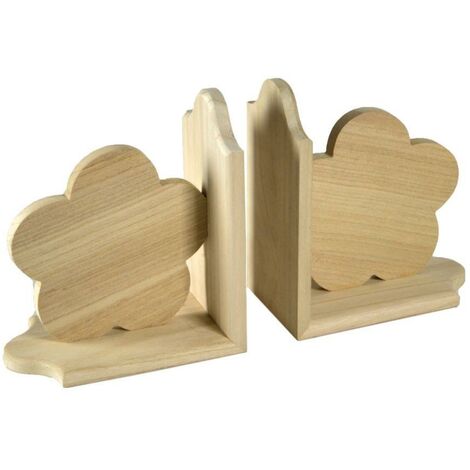 Paire de serre-livres en bois avec fleur cm19x17x19