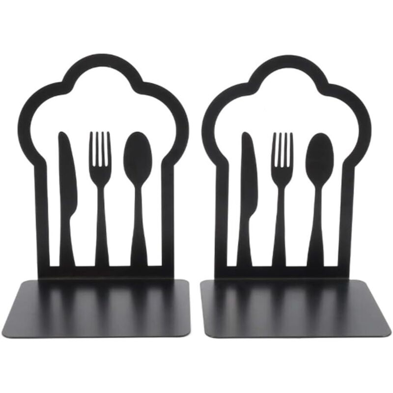 paire de serre-livres en métal robuste - Design unique - Pour cuisine, maison, école, bureau, bibliothèque - Noir