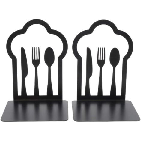 paire de serre-livres en métal robuste - Design unique - Pour cuisine, maison, école, bureau, bibliothèque - Noir