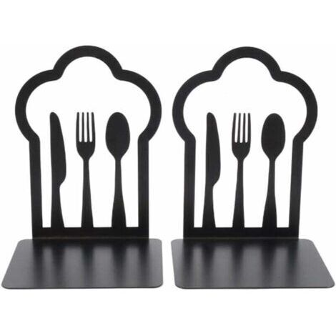 paire de serre-livres en métal robuste - Design unique - Pour cuisine, maison, école, bureau, bibliothèque - Noir