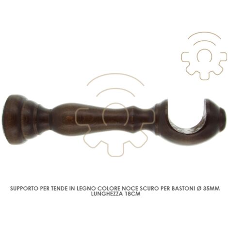 Paire de supports pour tringles A  rideaux en bois de noyer foncA  35 mm A  18 cm du mur