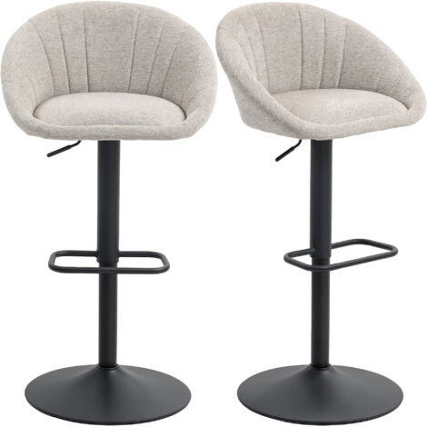 Paire de tabourets de bar réglables avec dossier, accoudoirs et repose-pieds, couleur beige