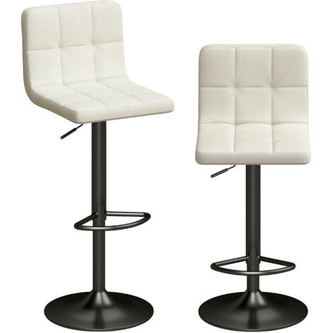 Paire de Tabourets de Bar Réglables avec Repose-Pieds, Cuir PU et Acier, 39.5x44x88-110 cm, Couleur Crème