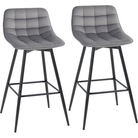 Paire de Tabourets de Bar Scandinaves avec Dossier et Repose-Pieds, Velours et Métal, 45x47x88 cm, Gris