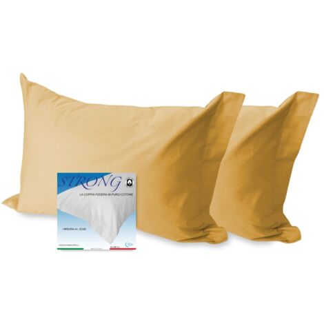PAIRE DE TAIES D'OREILLER SOLIDE COULEUR OCRE cm. 52X82