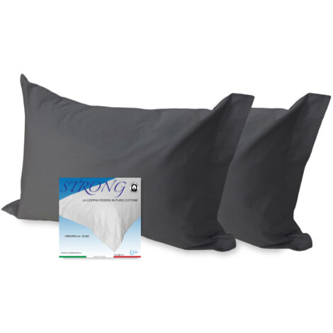 Paire de taies d'oreiller solides Couleur unie gris plomb, 100% coton, lavable, fabriqué en Italie, 52x82 cm
