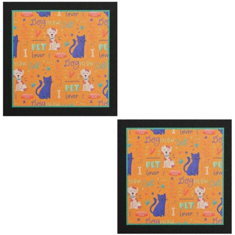 Paire de tapis Sous Bol Gomme Durable Antidérapant 30x30 cm Chien Chat - Des.C