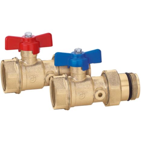 Paire de vannes d'arrêt à bille. Avec raccord pour thermomètre. Raccord 1 1/4 "F Caleffi 391077S1  1 1/4"F