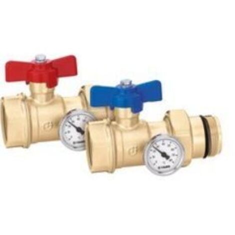 Paire de vannes d'arrêt à sphère. Avec thermomètre Ø 40 mm. Raccord 1 1/4 "F Caleffi 391177S1  1 1/4"F