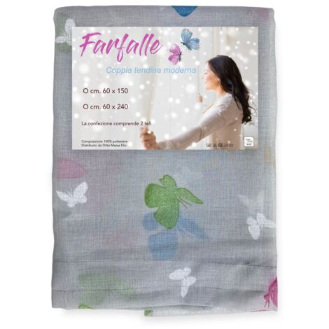 Paire DE VERRE RIDEAU PAPILLONS Gris large cm. 60 de Window and Door LA PAIRE (2 RIDEAUX) CM. 60X240