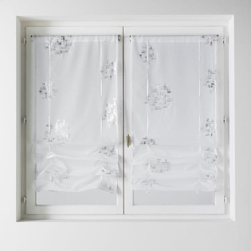 Paire de petits voilages à remonter en étamine imprimée Blanc 045x160 cm