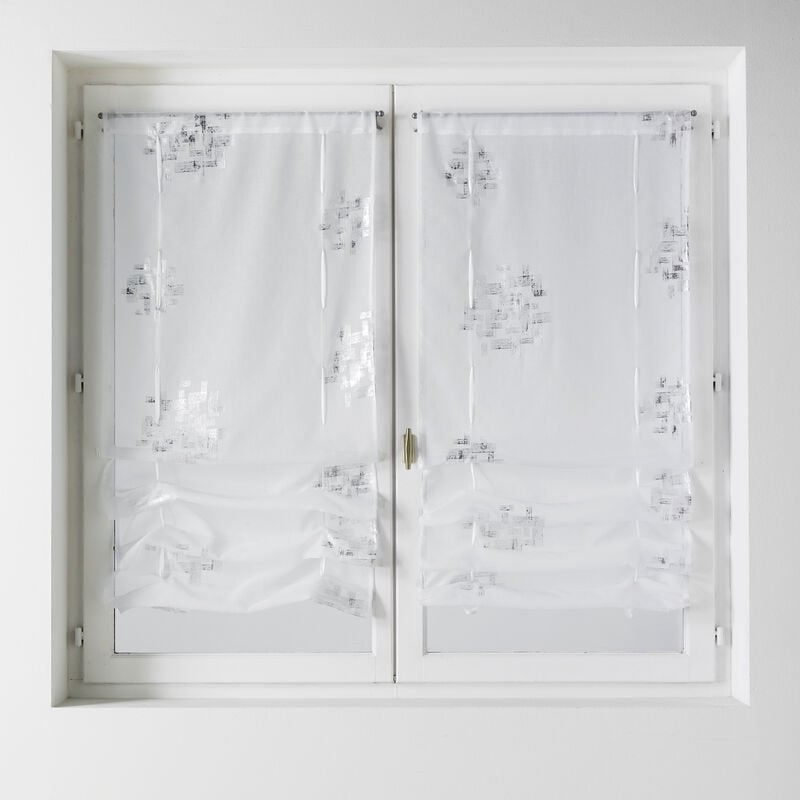 Paire de petits voilages à remonter en étamine imprimée Blanc 60x160 cm