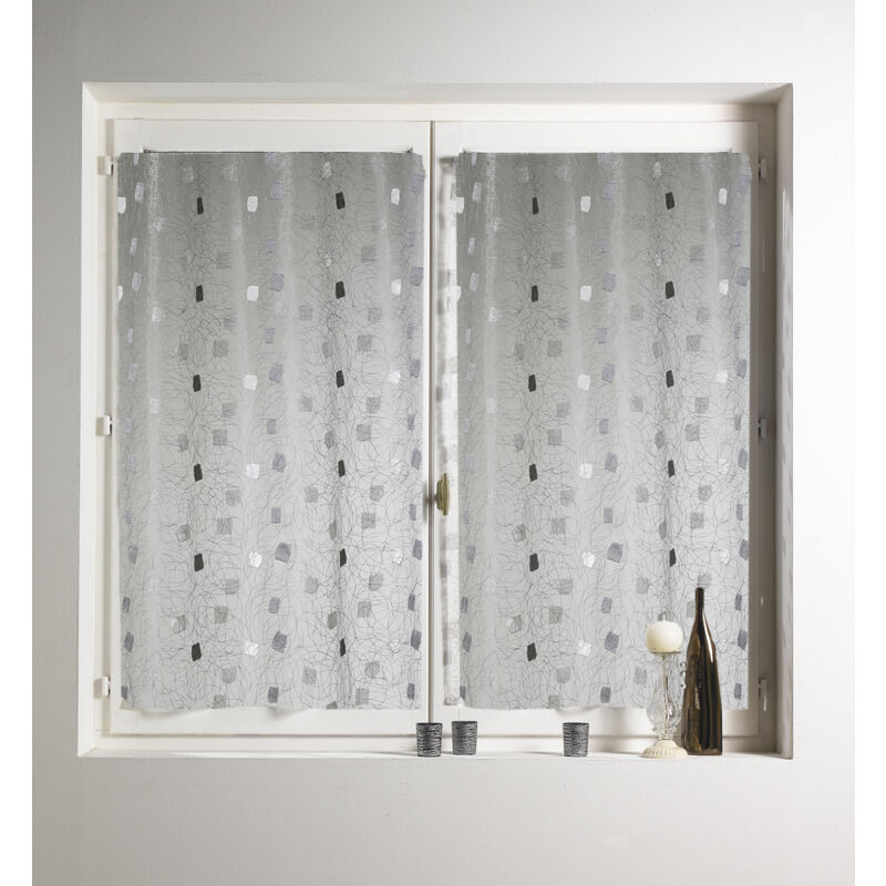 Paire de petits rideaux droit Jacquard brodés 'Carrés' Gris clair 45x120cm
