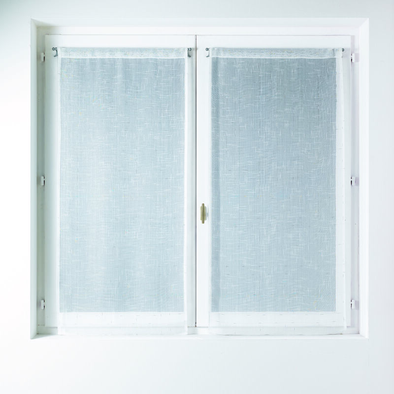 Paire de petits voilages en étamine flamée argent Blanc 60x160 cm