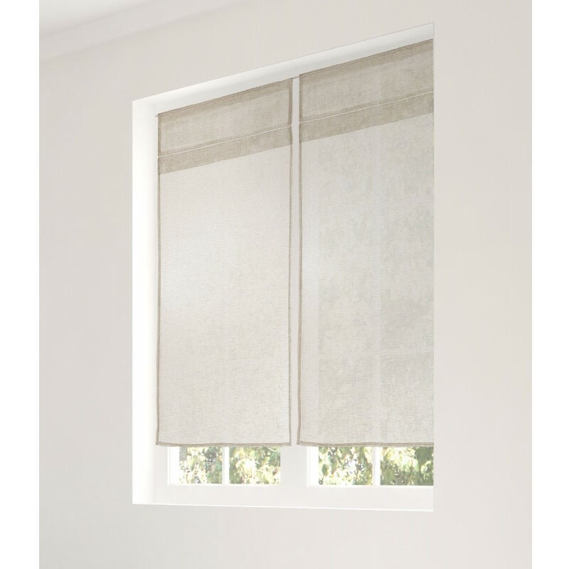 Linder - Paire de vitrage en lin avec finition soignée point clair - 60x120cm - Ecru