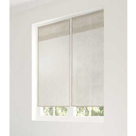 Paire de vitrage en lin avec finition soignée point clair - 60x200cm - Ecru