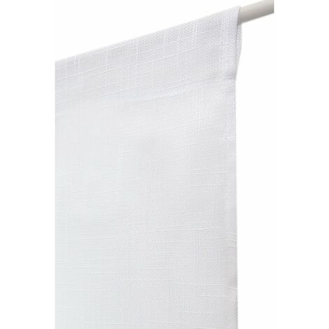 Paire de Vitrages 60 x 180 cm Passe Tringle Effet Lin Petite Trame Uni Blancs - Blanc