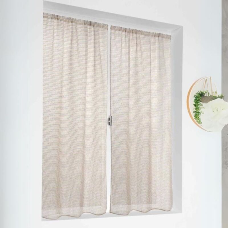 Paire de petits voilages poly-lin-coton à fines rayures Noir 55x120 cm