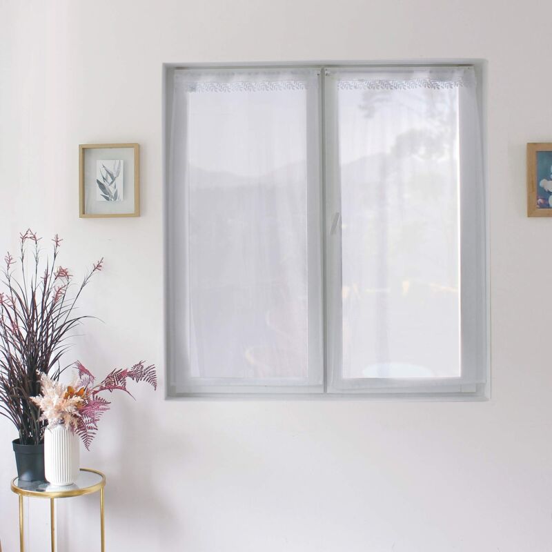 Paire de petits voilages avec galon en macramé Blanc 60x120 cm